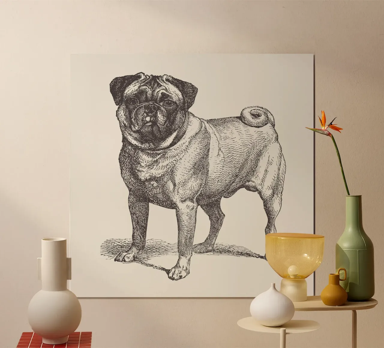 Pug Dog Sketch poster con telaio in legno da apoloprints