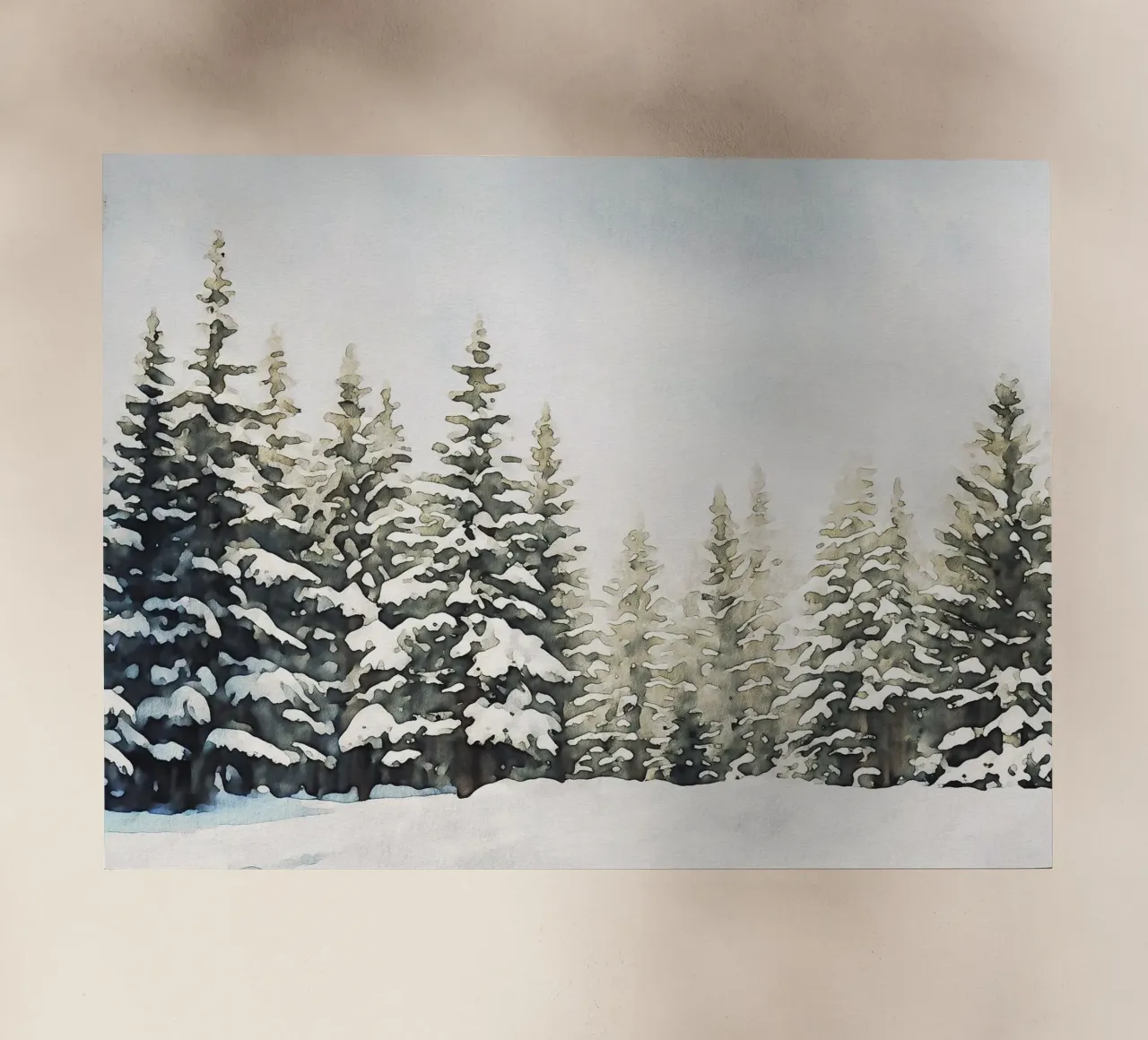 Snowy Pine Tree Watercolor pellicola backlit da apoloprints