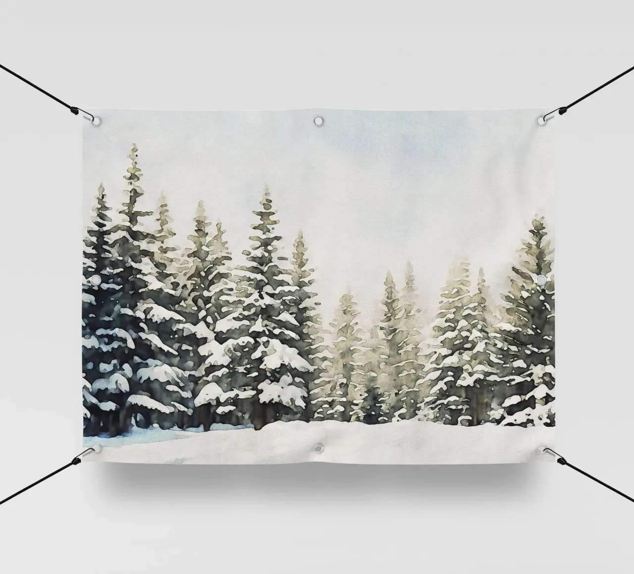 Snowy Pine Tree Watercolor telo in pvc da apoloprints