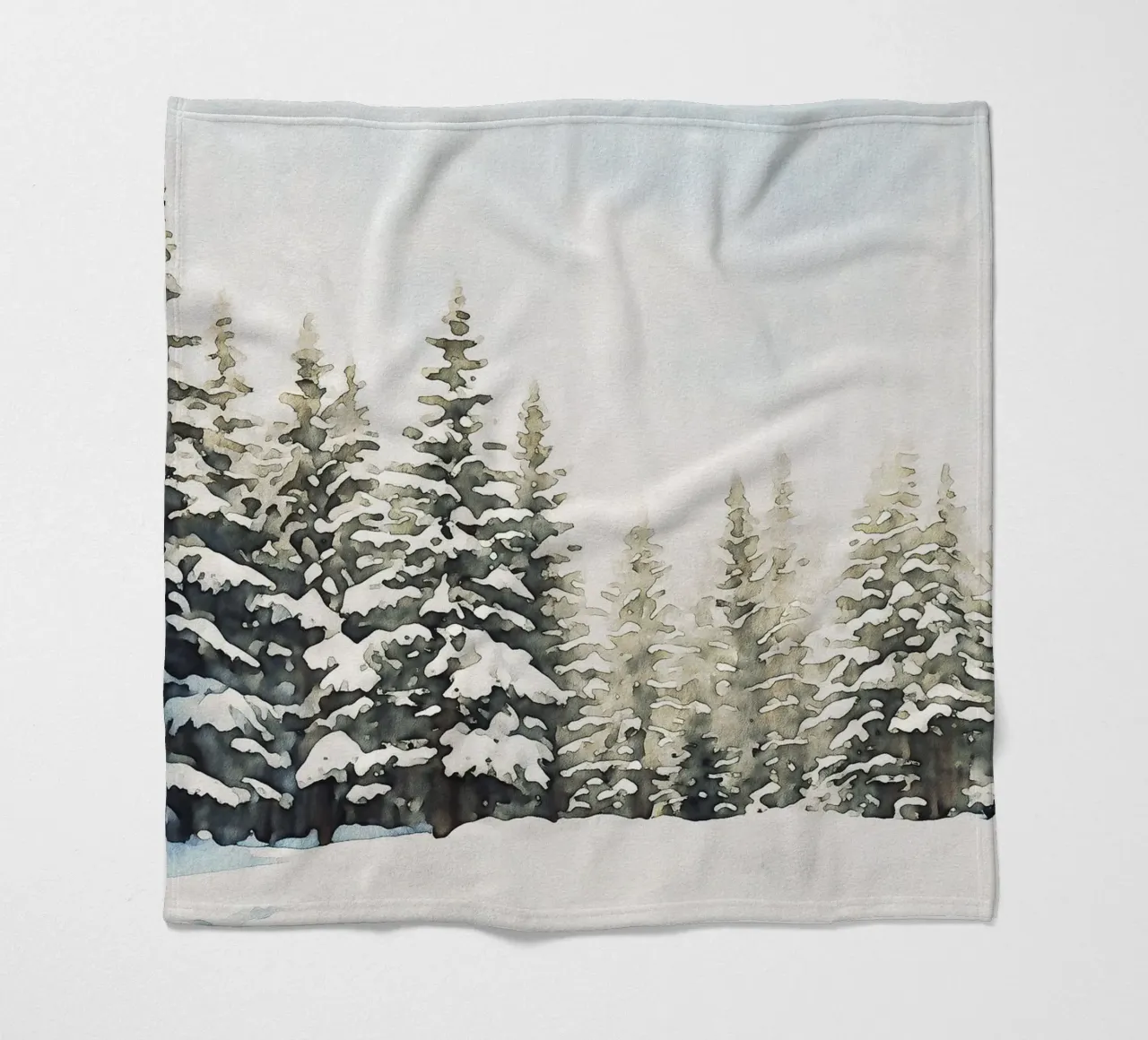Snowy Pine Tree Watercolor fleece blanket by apoloprints
