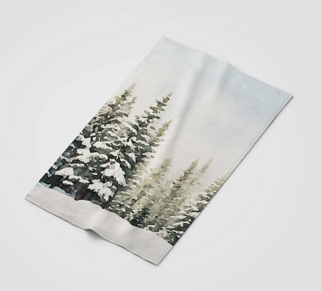 Snowy Pine Tree Watercolor fleece blanket by apoloprints