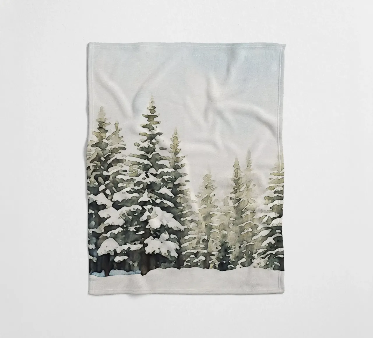 Snowy Pine Tree Watercolor fleece blanket by apoloprints