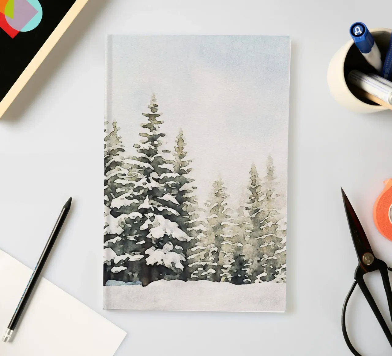 Snowy Pine Tree Watercolor notebook by apoloprints