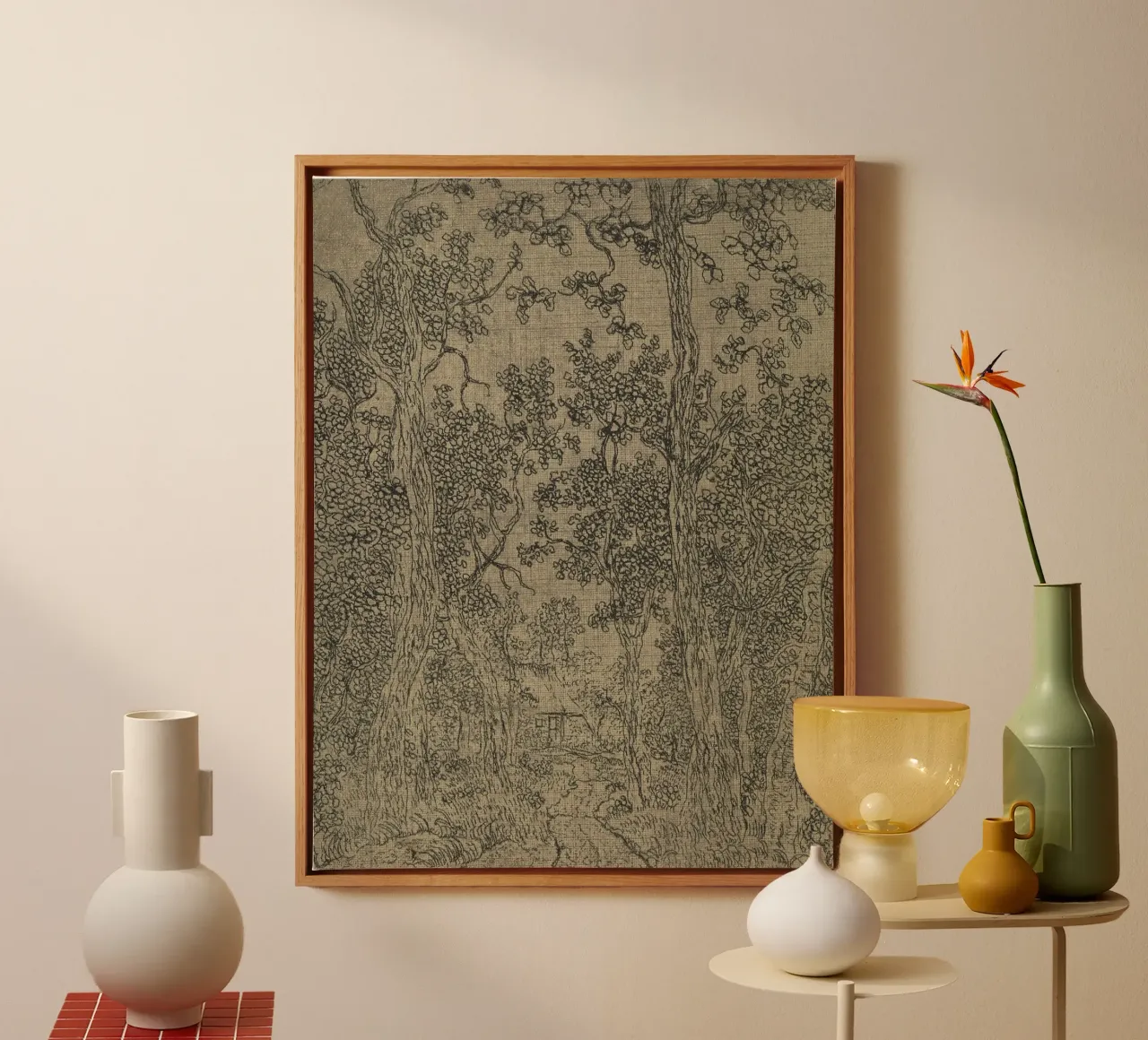 Sage Green Textile Sketch tela con Cornice a cassetta da apoloprints