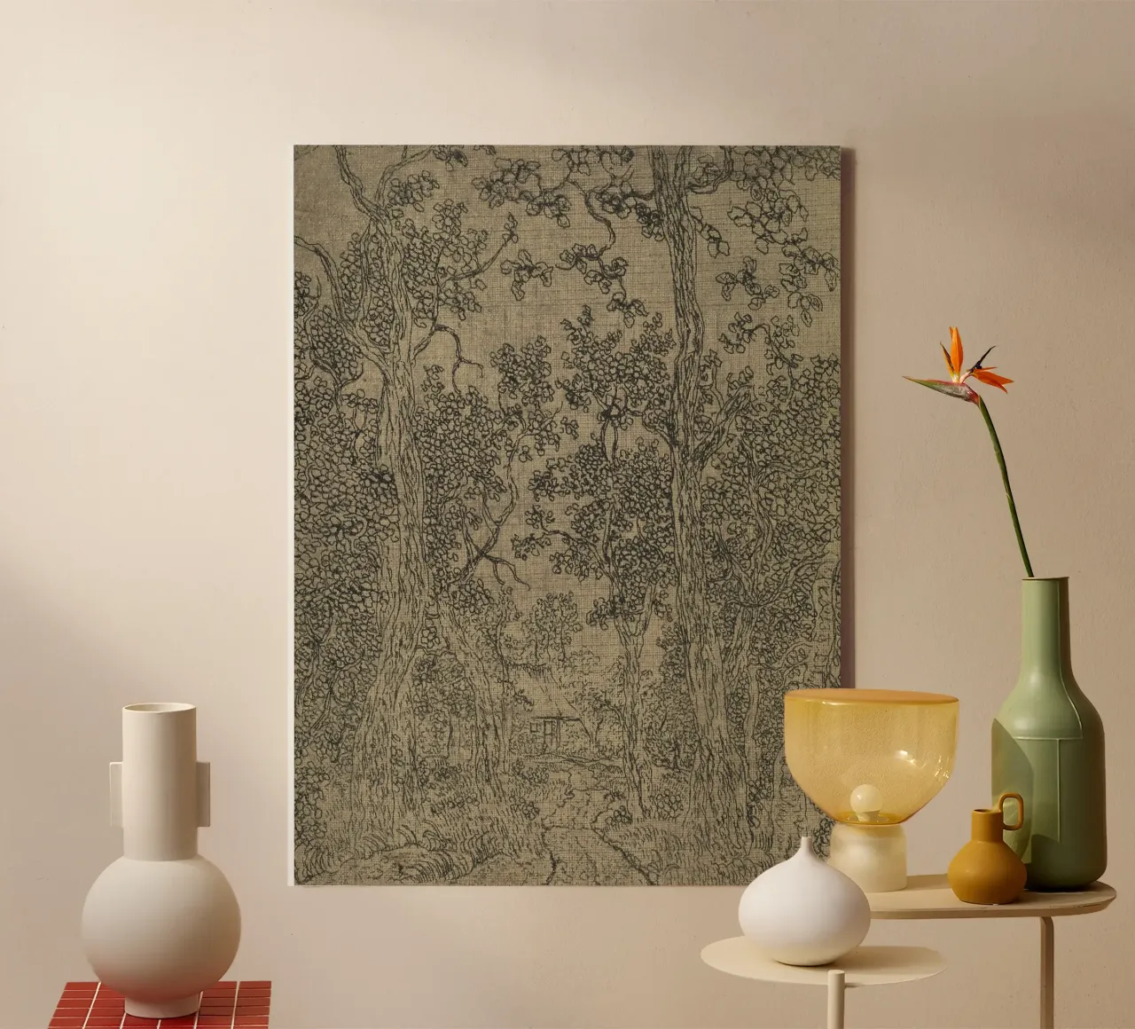 Sage Green Textile Sketch tela con Cornice a cassetta da apoloprints