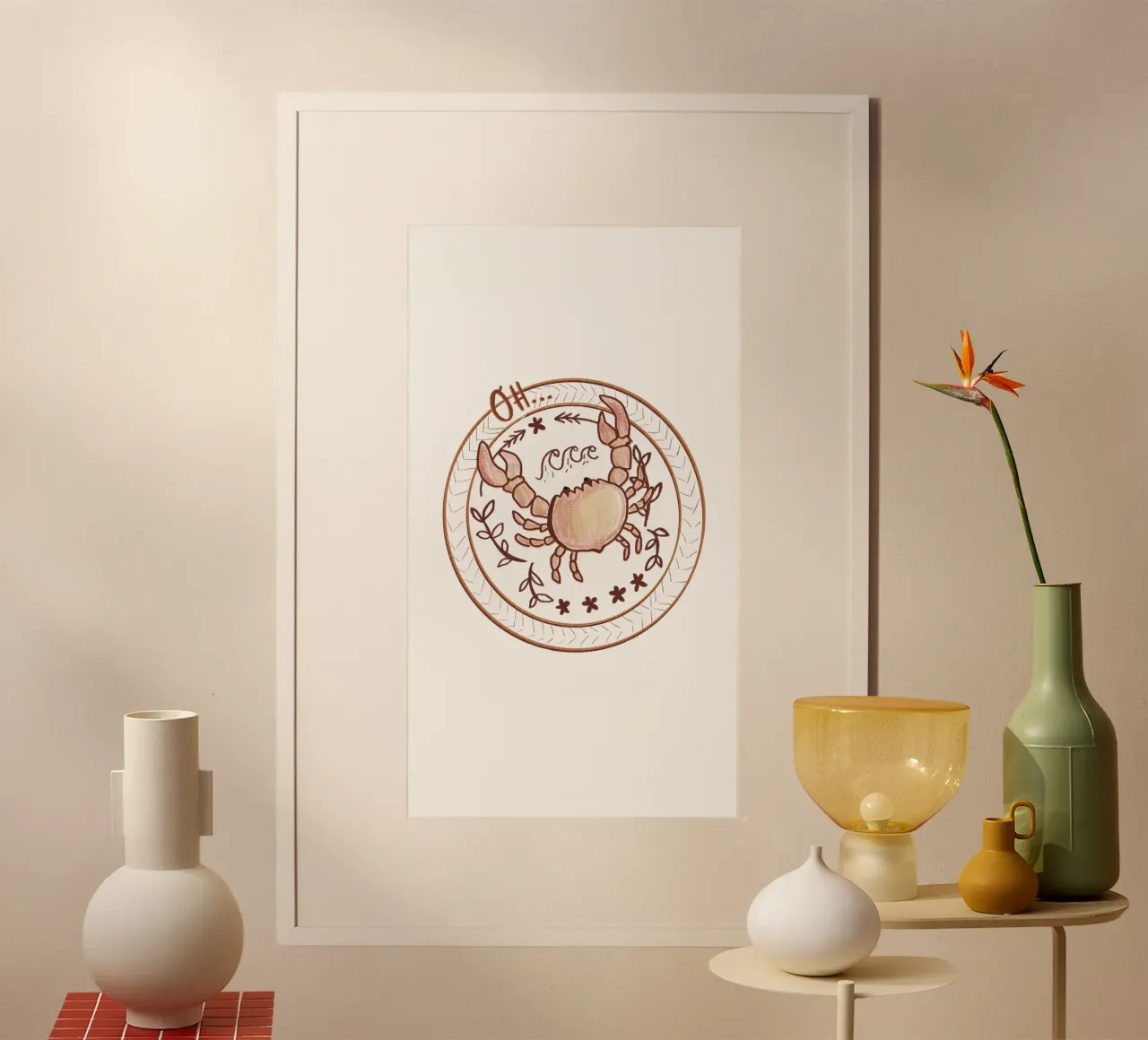 Oh crab! poster with wooden frame by Beeeplan