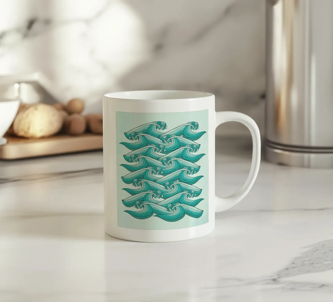 Ocean Vibes ceramic mug by Pom Graphic Design