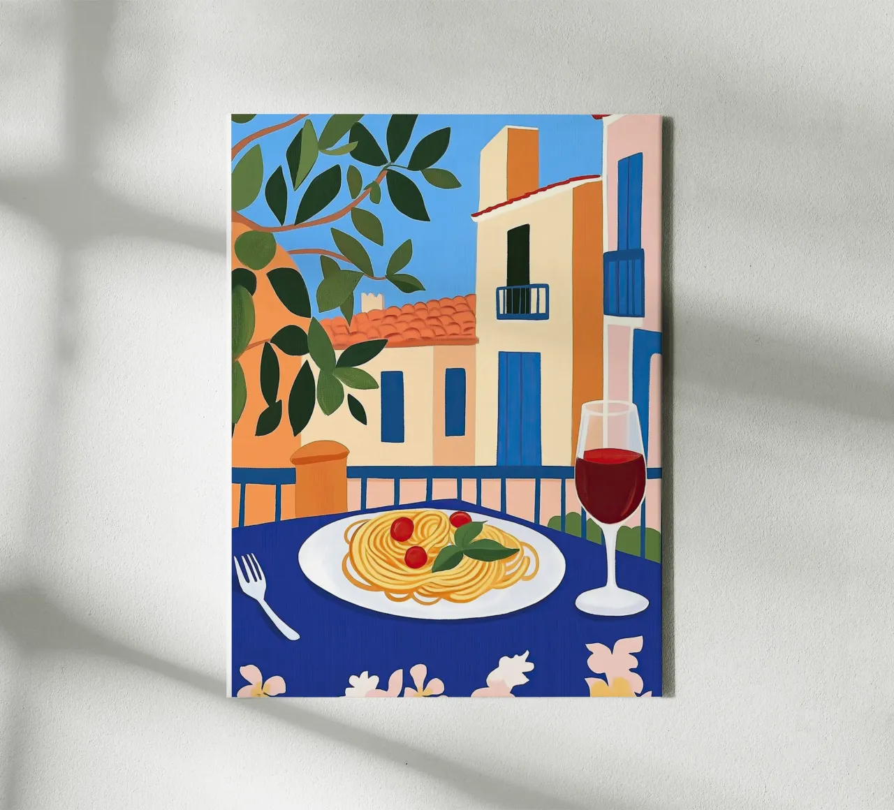 Pasta y vino lienzo con Marco flotante de Art Center
