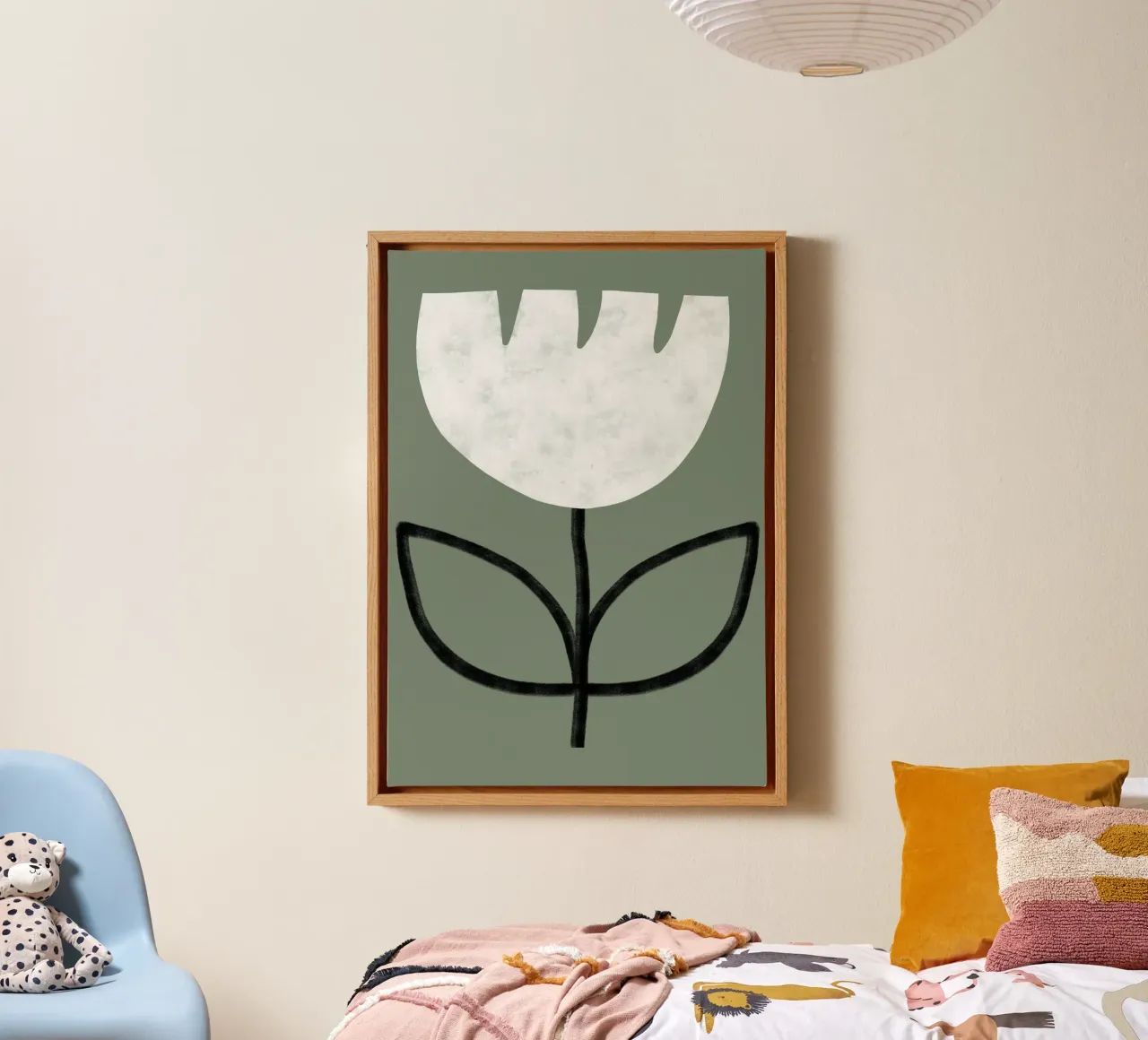 Tulip on green tela con Cornice a cassetta da BAINAI