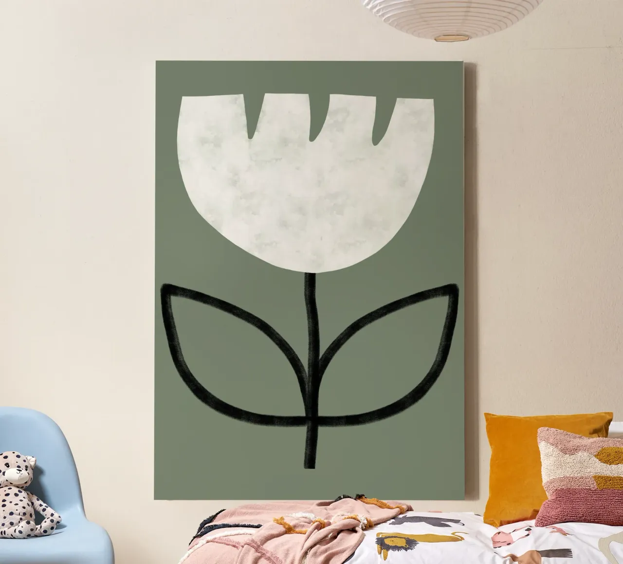 Tulip on green tela con Cornice a cassetta da BAINAI