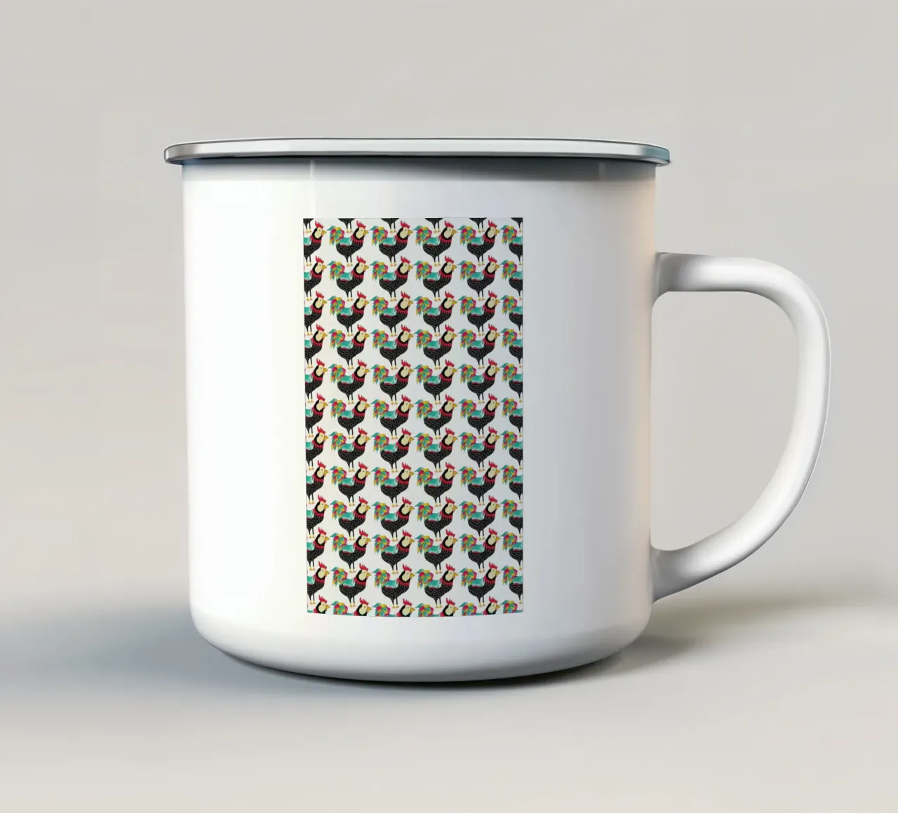 Whimsical Rooster Gang tazza in smalto da Pom Graphic Design