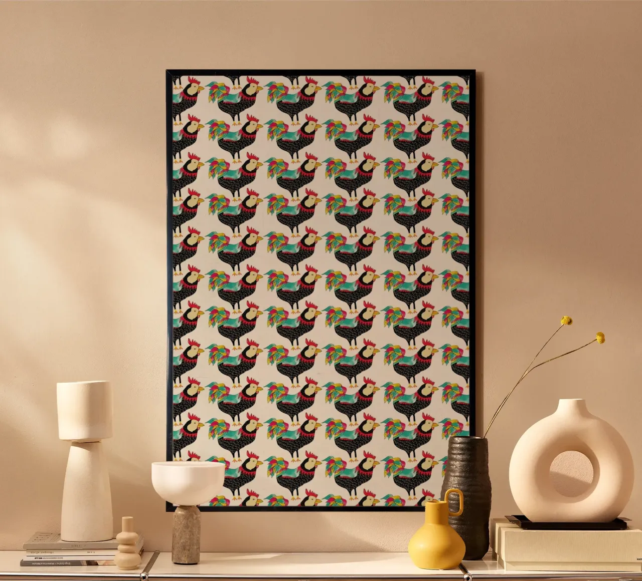 Whimsical Rooster Gang hahnemühle by Pom Graphic Design