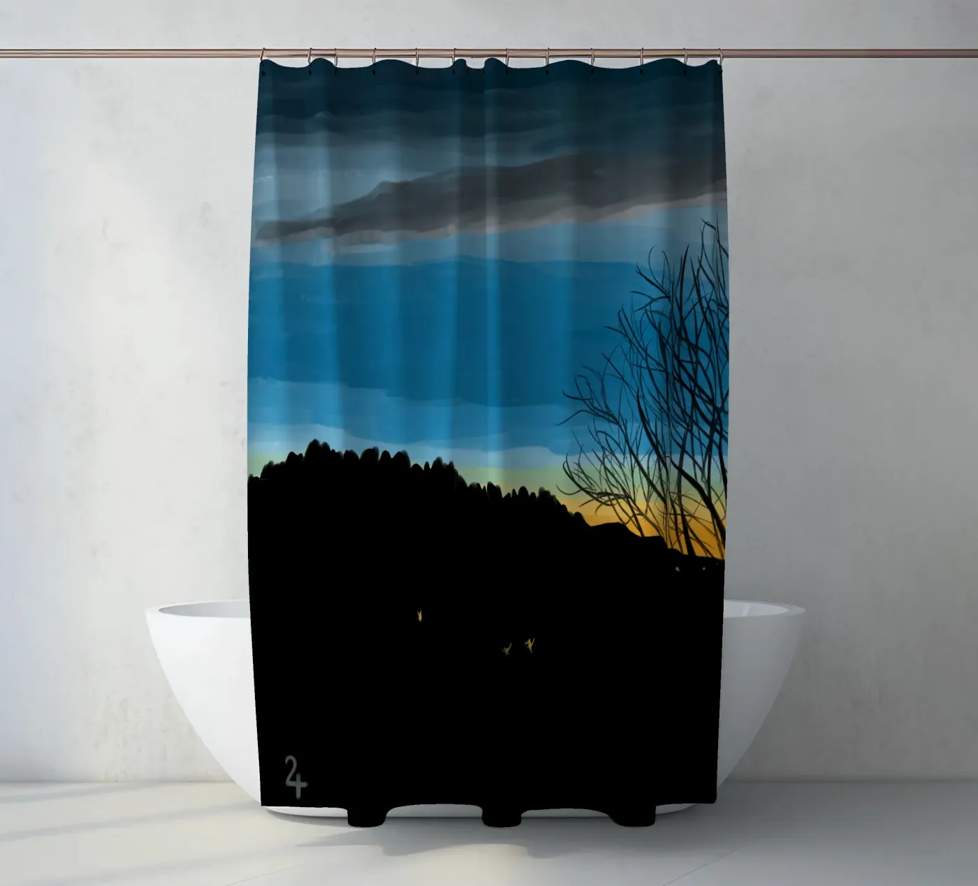 Sonnenuntergangsblau Duschvorhang von Asobōze