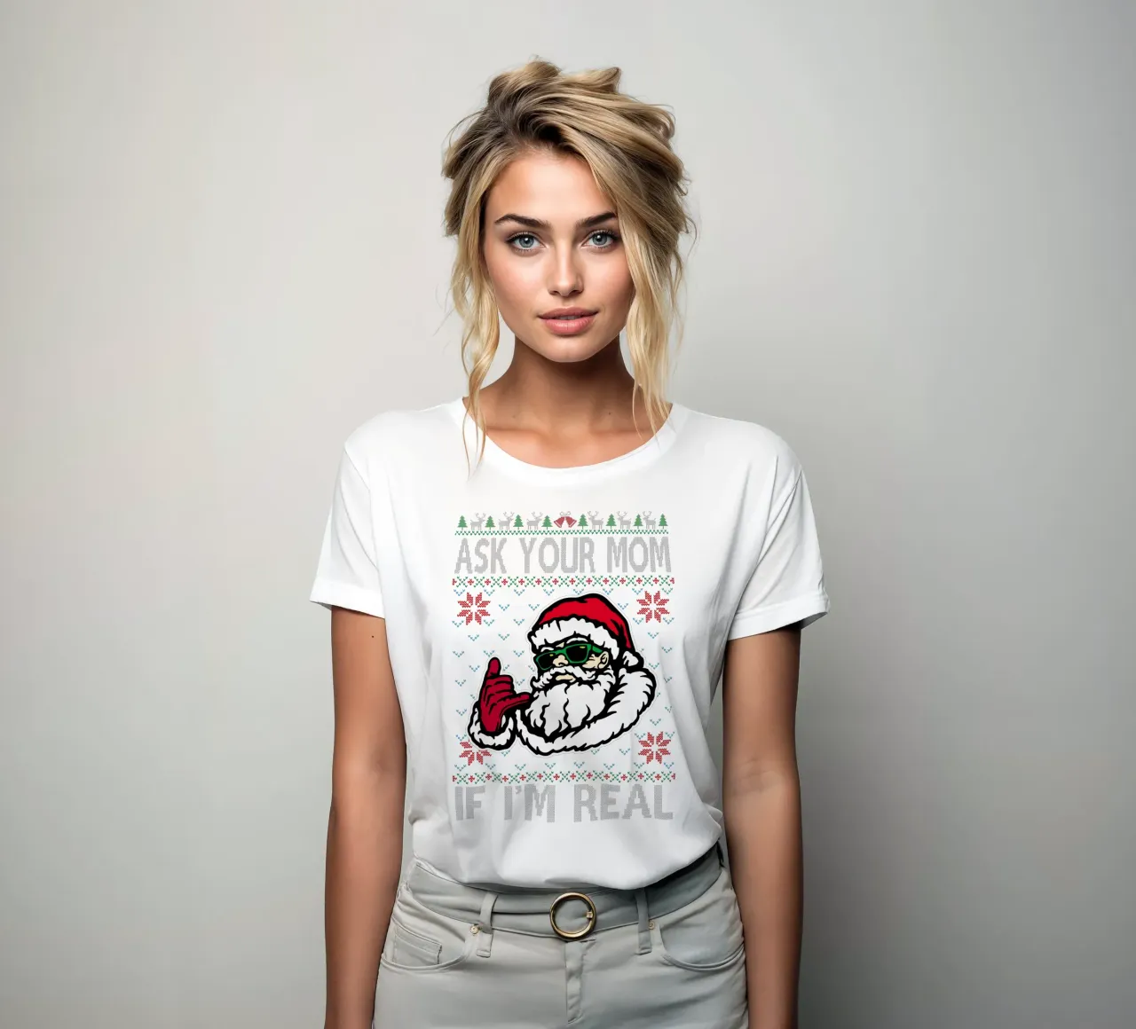 pregúntale a tu madre si soy santa claus de verdad camiseta de mujer de kaiyaraiya