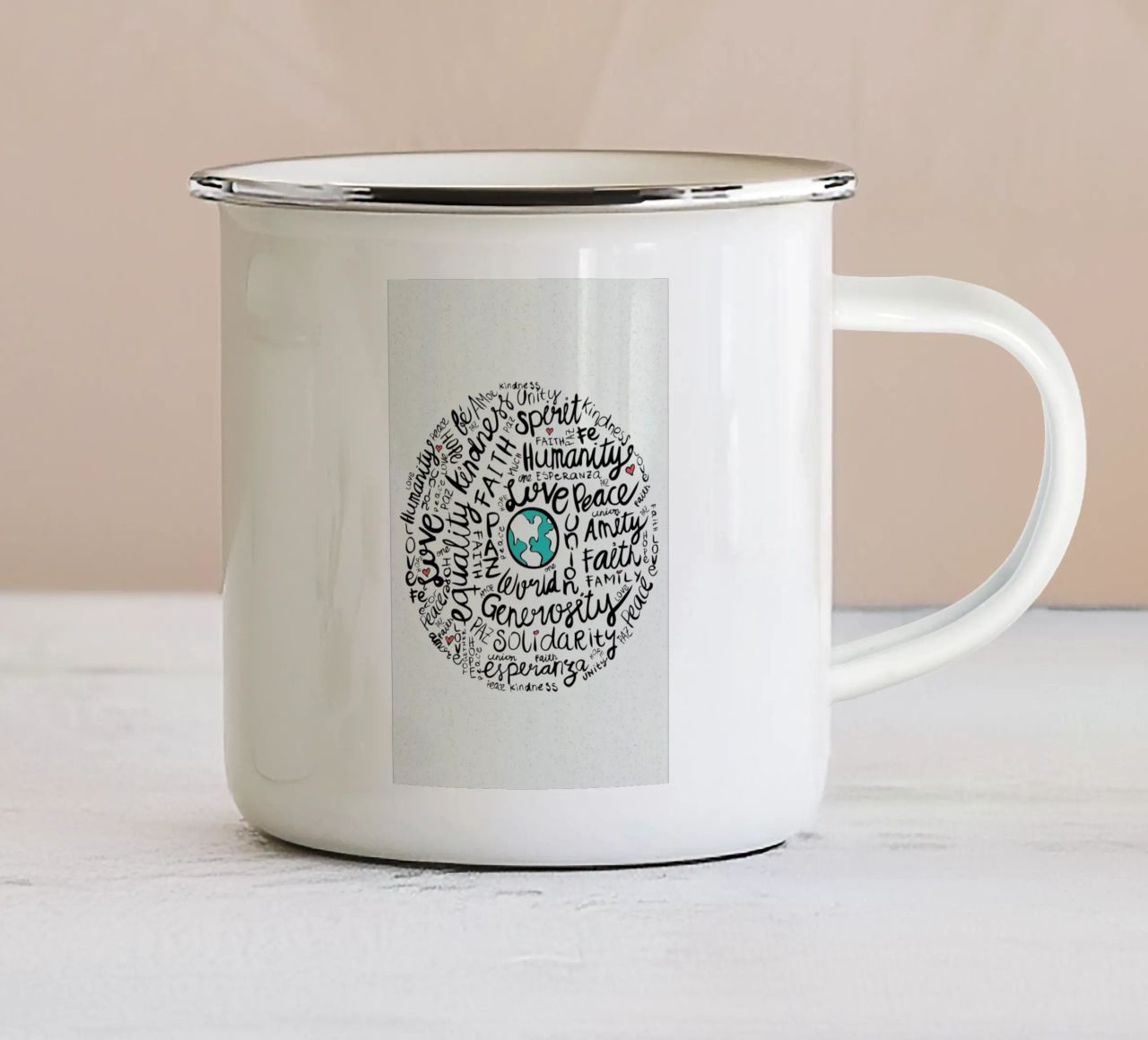 World Positive Messages tazza in smalto da Pom Graphic Design