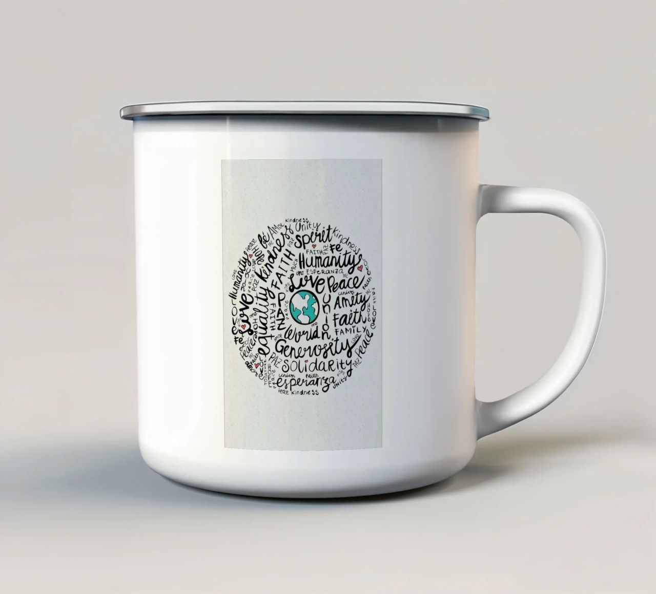 World Positive Messages tazza in smalto da Pom Graphic Design