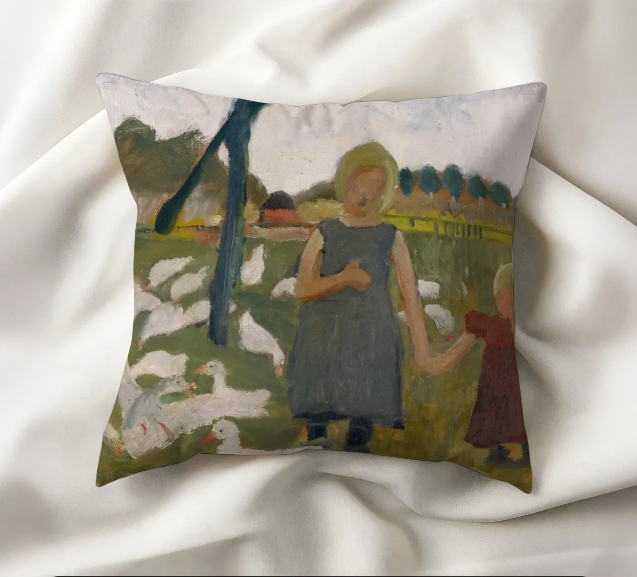 Paula Modersohn-Becker - Bambini con le oche cuscino da ARTOTHEK