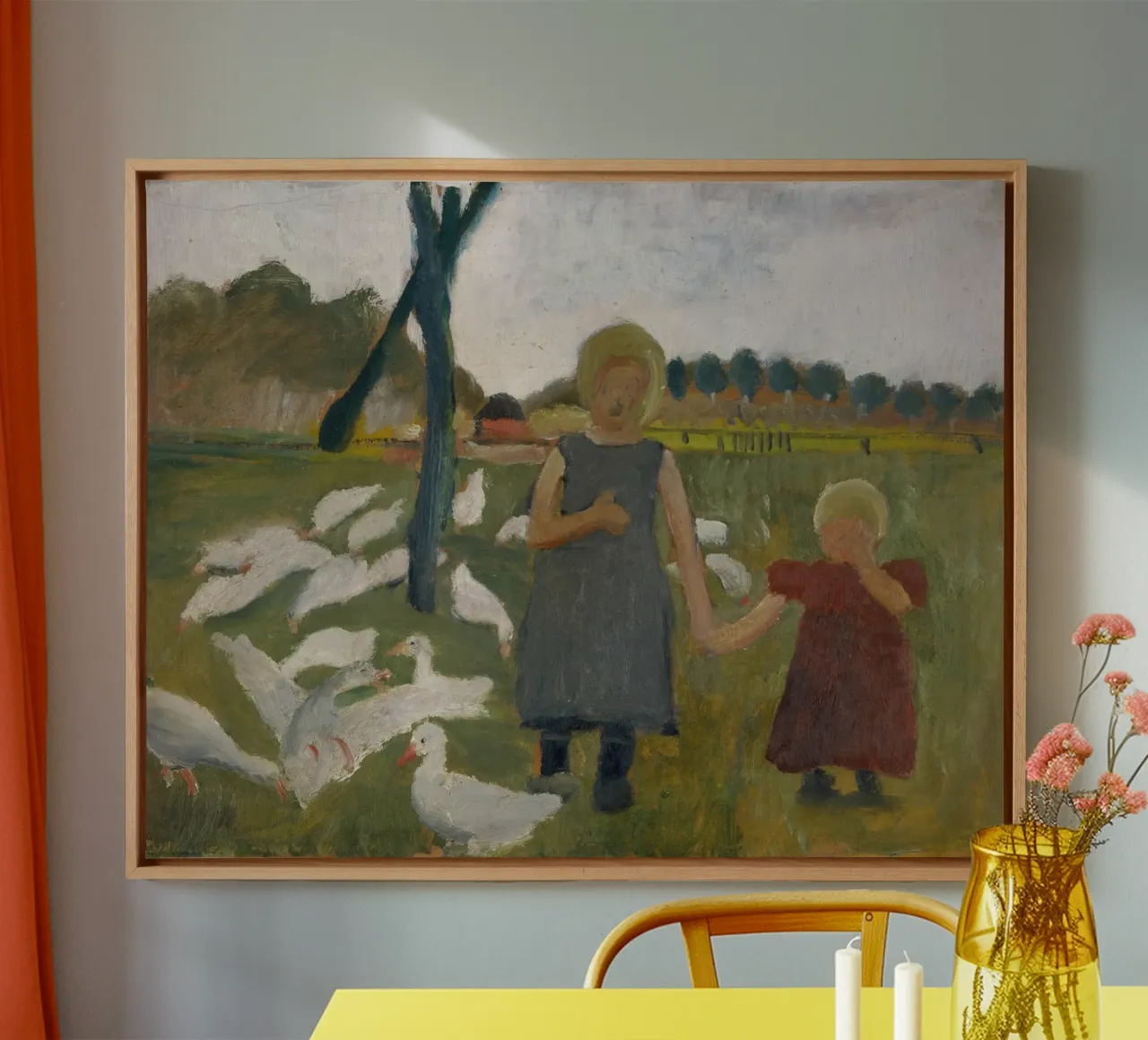 Paula Modersohn-Becker - Bambini con le oche tela con Cornice a cassetta da ARTOTHEK