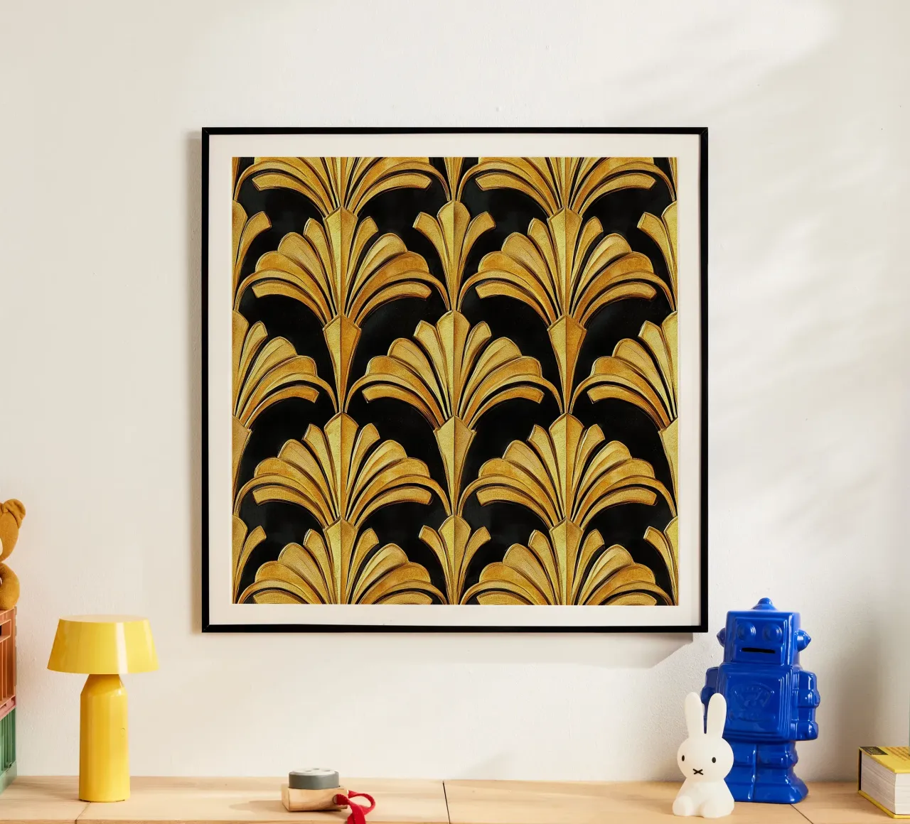 Art Deco "Fragments of Gold" poster con telaio in alluminio da Nikis Art Studio