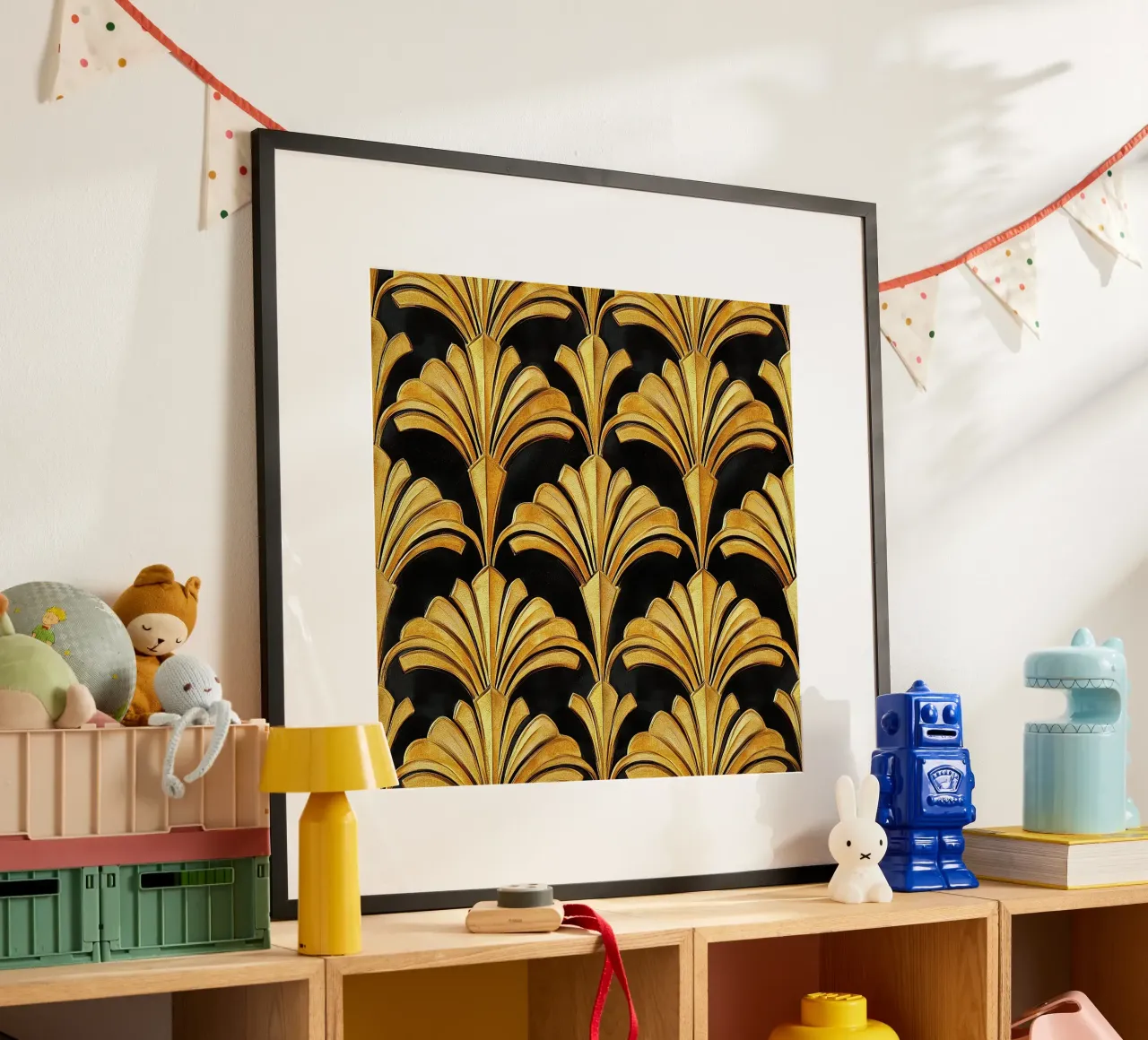 Art Deco "Fragments of Gold" poster con telaio in alluminio da Nikis Art Studio
