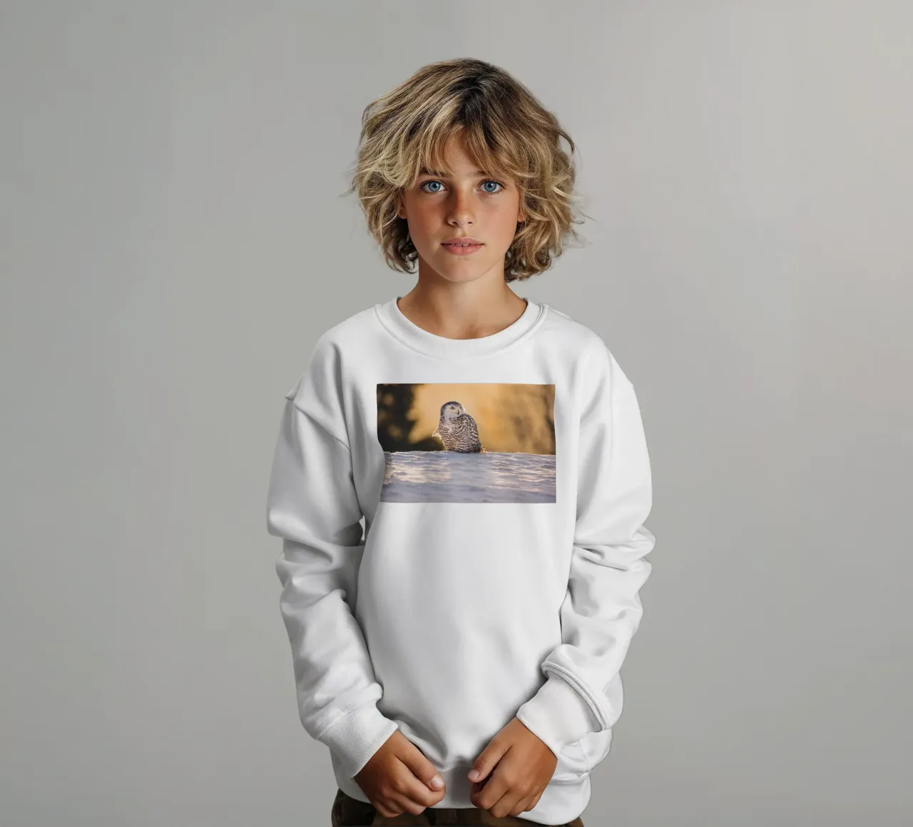 Snowy Owl at Sunset kids sweatshirt by Dave Hare Photography