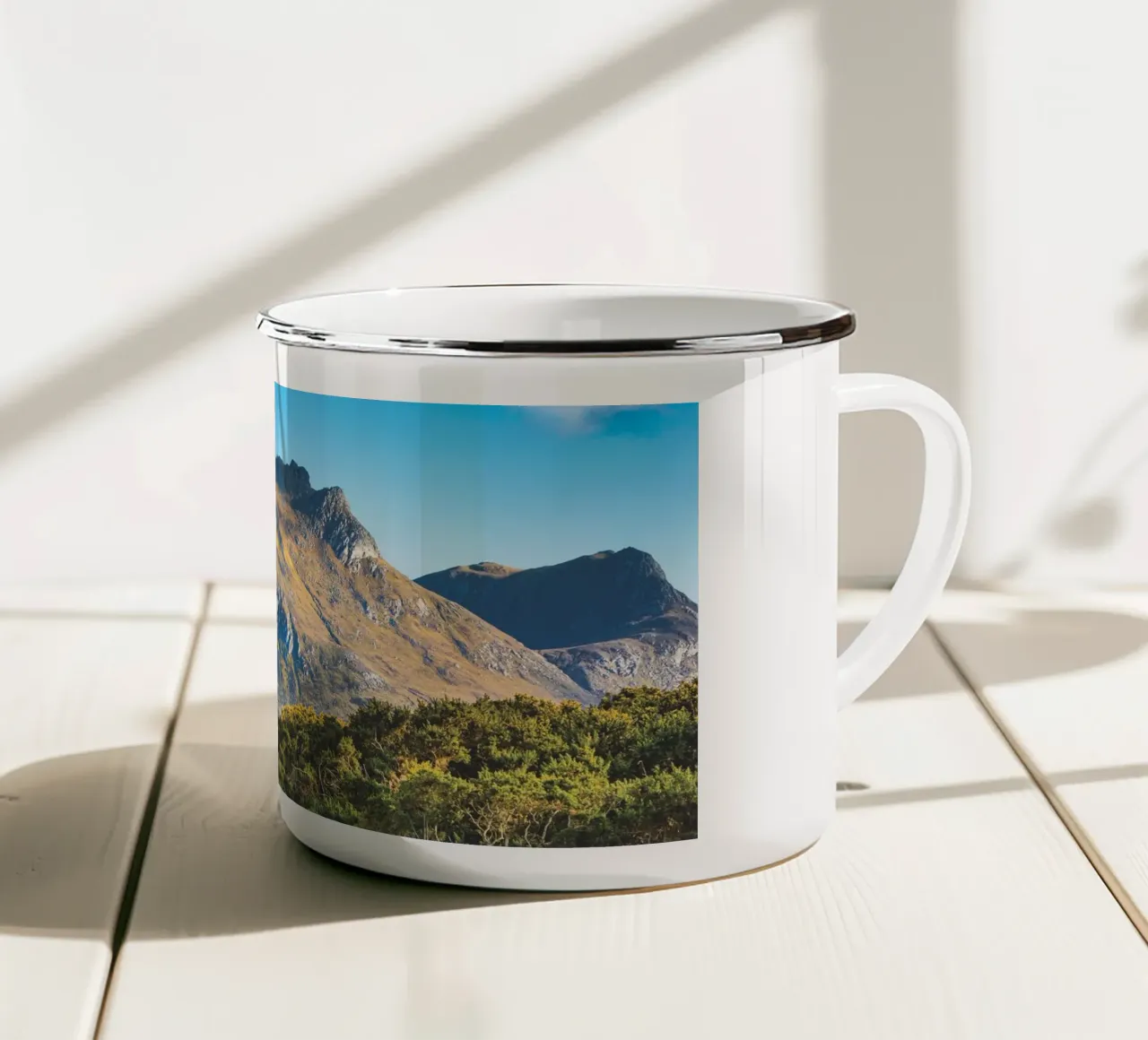 Highland woods and mountains enamel mug by Dave Hare Photography