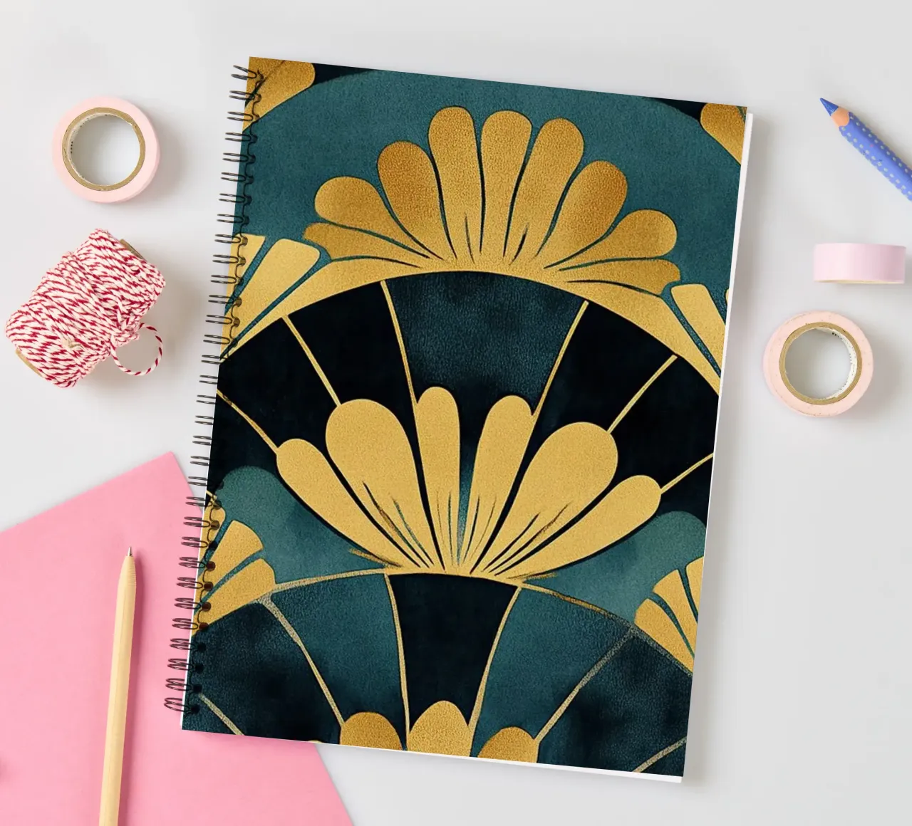 Art Deco "Luxe in Every Line" spiral notebook by Nikis Art Studio