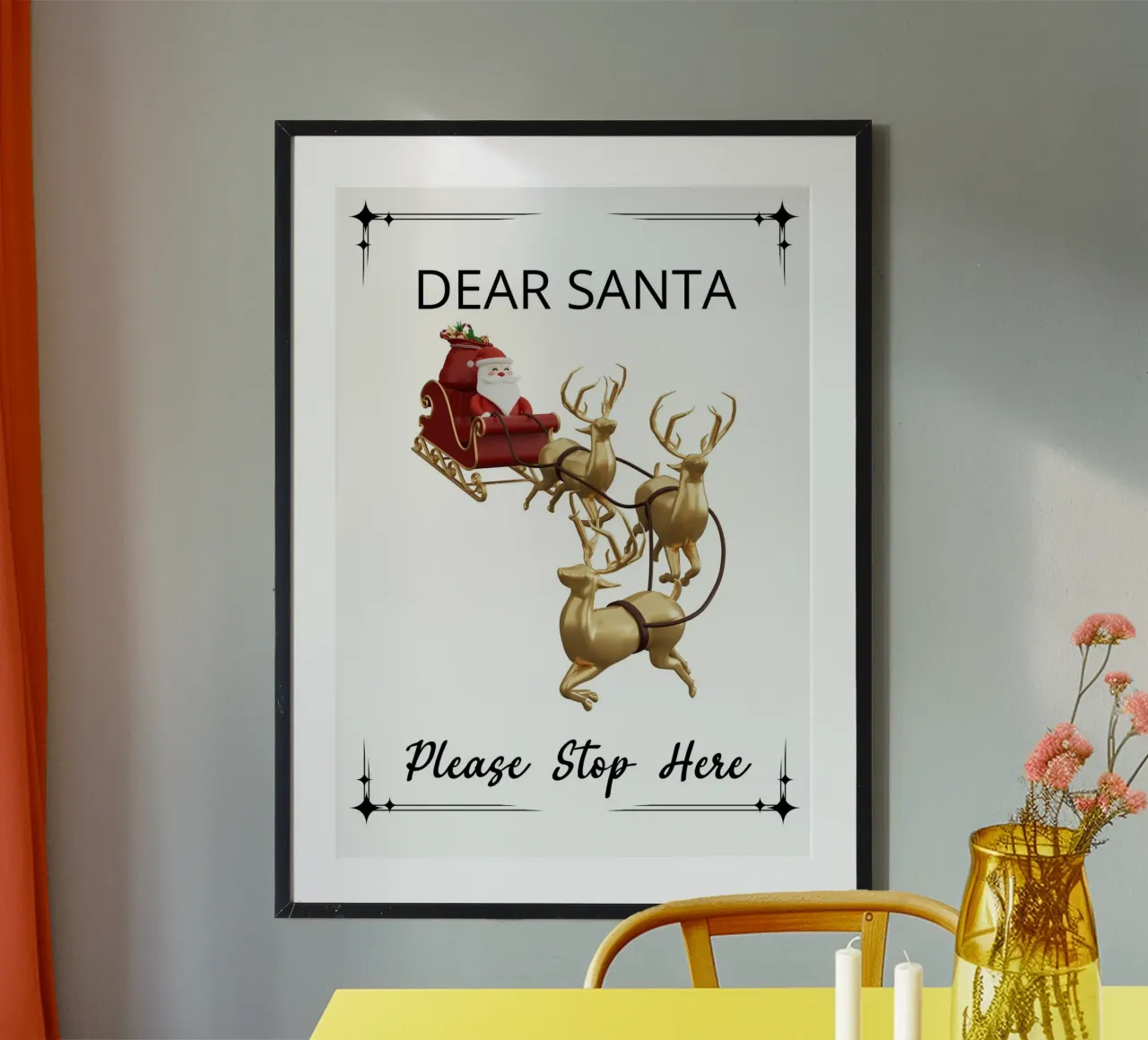 Dear Santa Please Stop Here poster con telaio in legno da ramosashop
