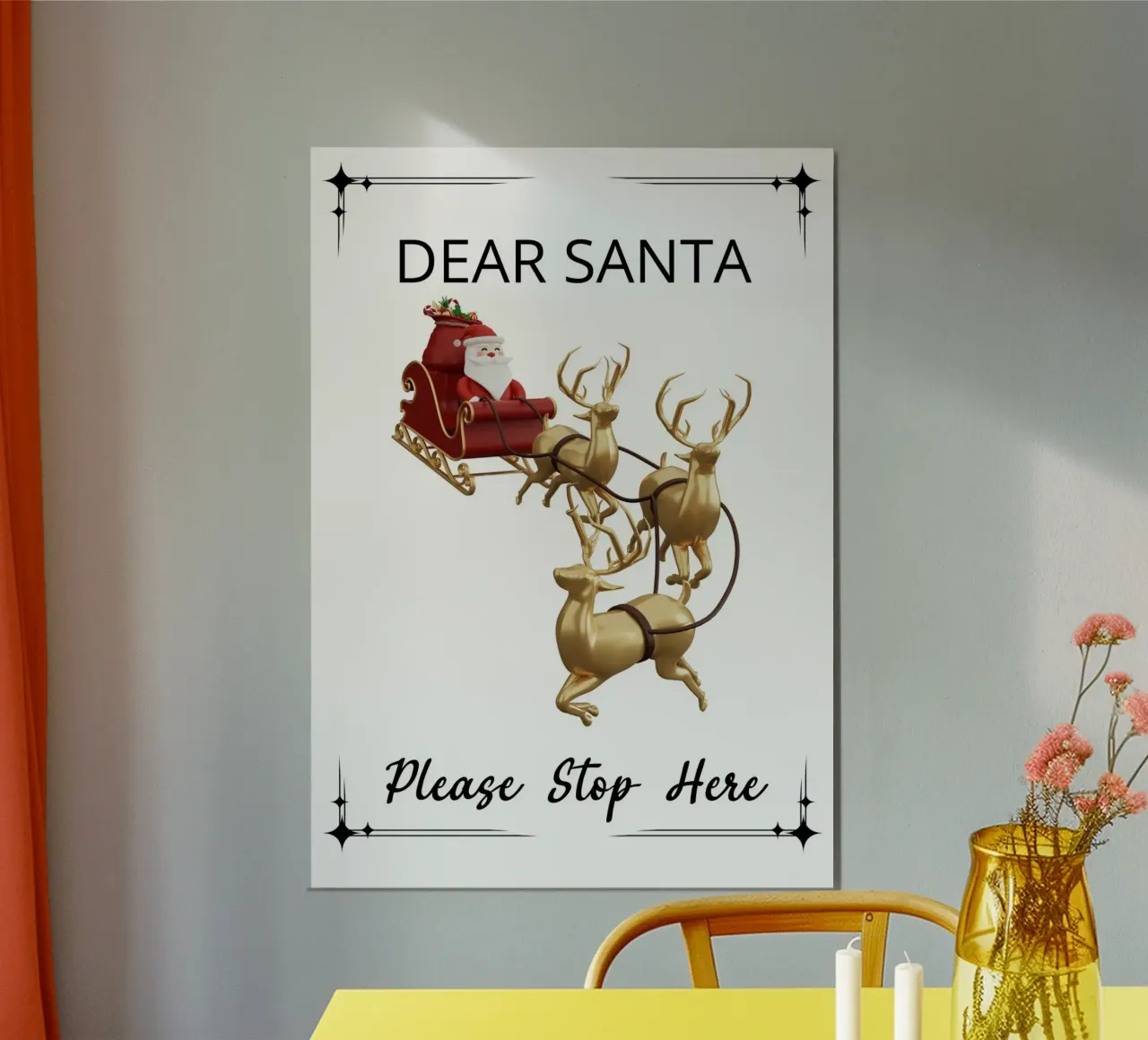 Dear Santa Please Stop Here poster con telaio in legno da ramosashop