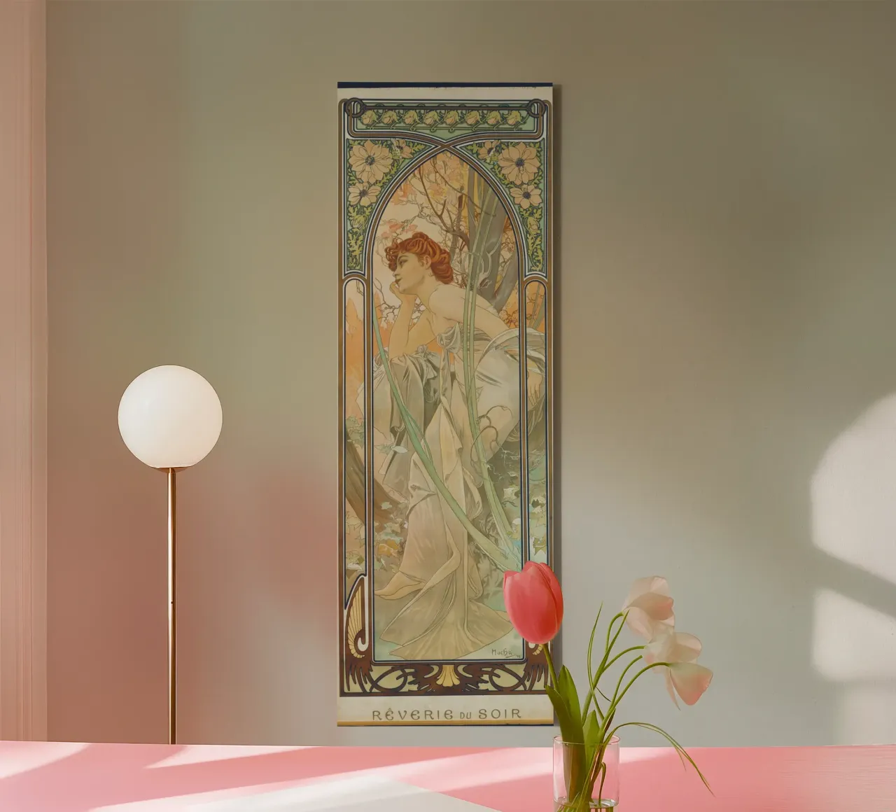 Alfons Mucha - Abendliche Kontemplation Leinwand mit Schattenfugenrahmen von ARTOTHEK