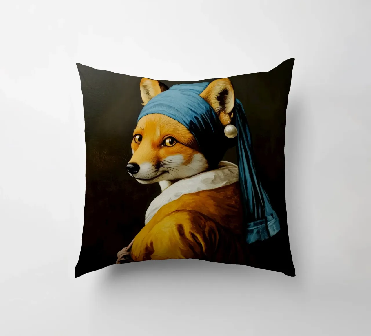 The Fox with the Pearl Earring decorative cushion by Modern Muse