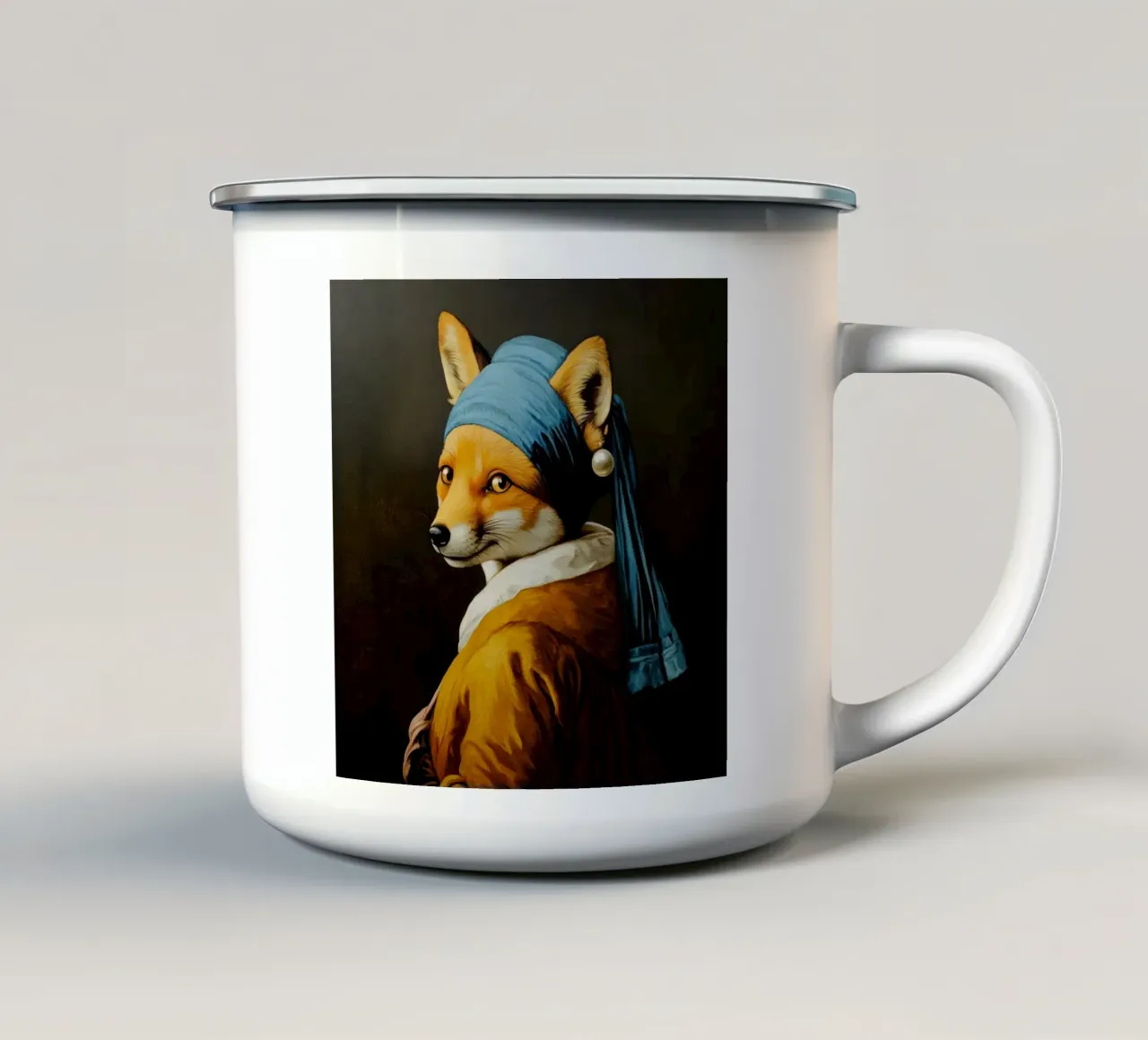 Der Fuchs mit dem Perlenohrring Emaille Tasse von Modern Muse