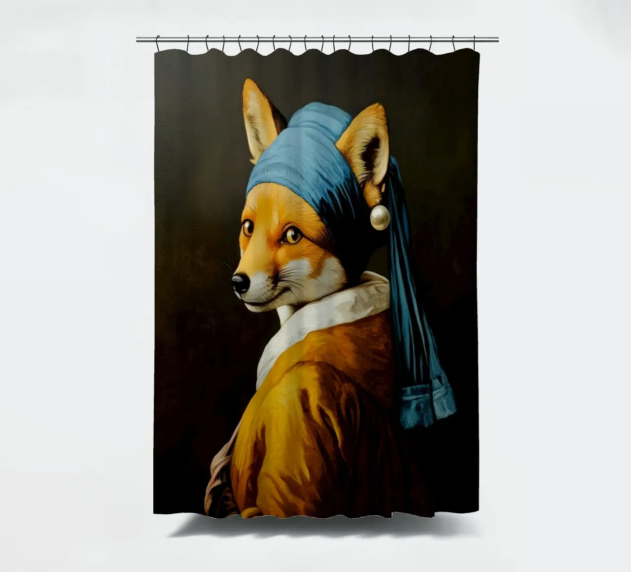 Der Fuchs mit dem Perlenohrring Duschvorhang von Modern Muse