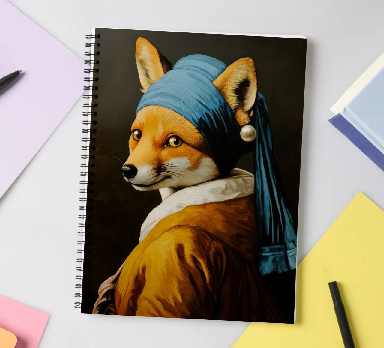 The Fox with the Pearl Earring spiral notebook by Modern Muse