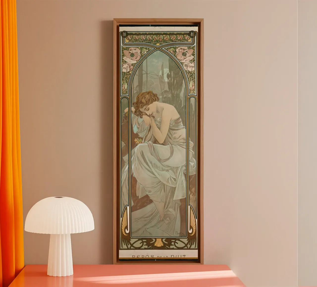 Alfons Mucha - Night's Rest canvas with Floater frame by ARTOTHEK