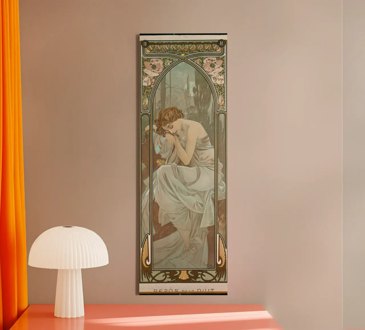 Alfons Mucha - Night's Rest canvas with Floater frame by ARTOTHEK