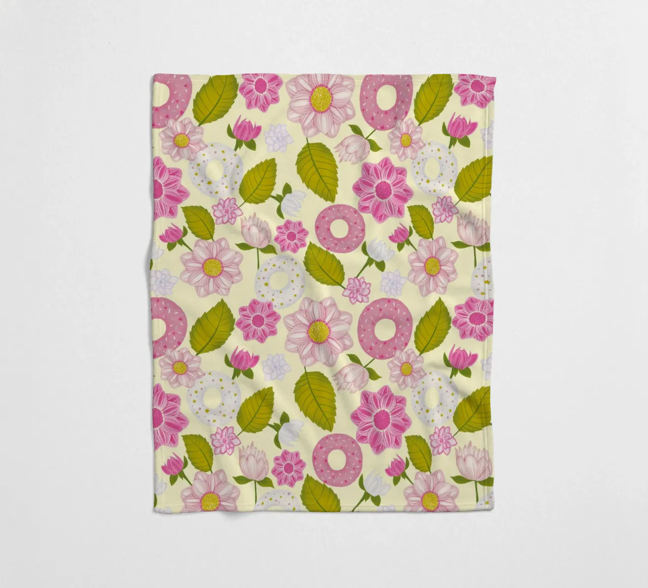 Donuts and Dahlias fleece blanket by nicigabrieldesigns