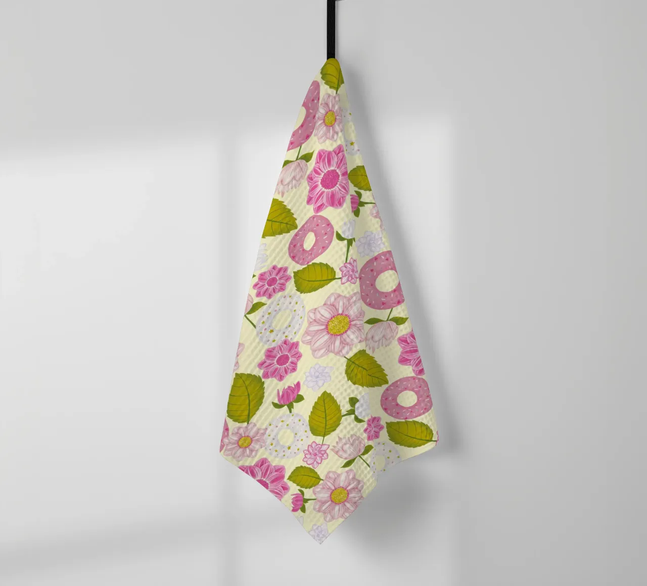 Ciambelle e dalie canovaccio da cucina da nicigabrieldesigns
