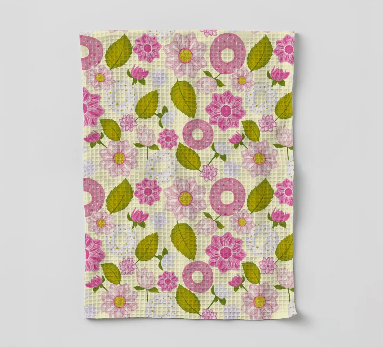 Ciambelle e dalie canovaccio da cucina da nicigabrieldesigns