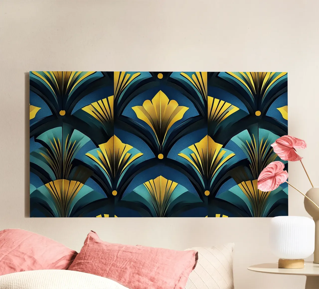 Art Deco "Shimmering Skylines" tela con Cornice a cassetta da Nikis Art Studio