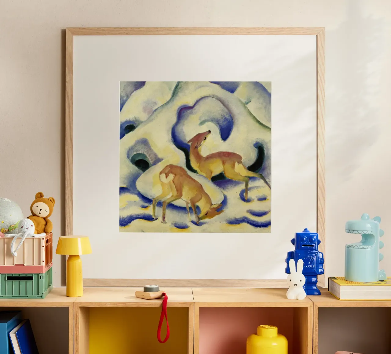 Franz Marc - Cervo nella neve poster con telaio in alluminio da ARTOTHEK