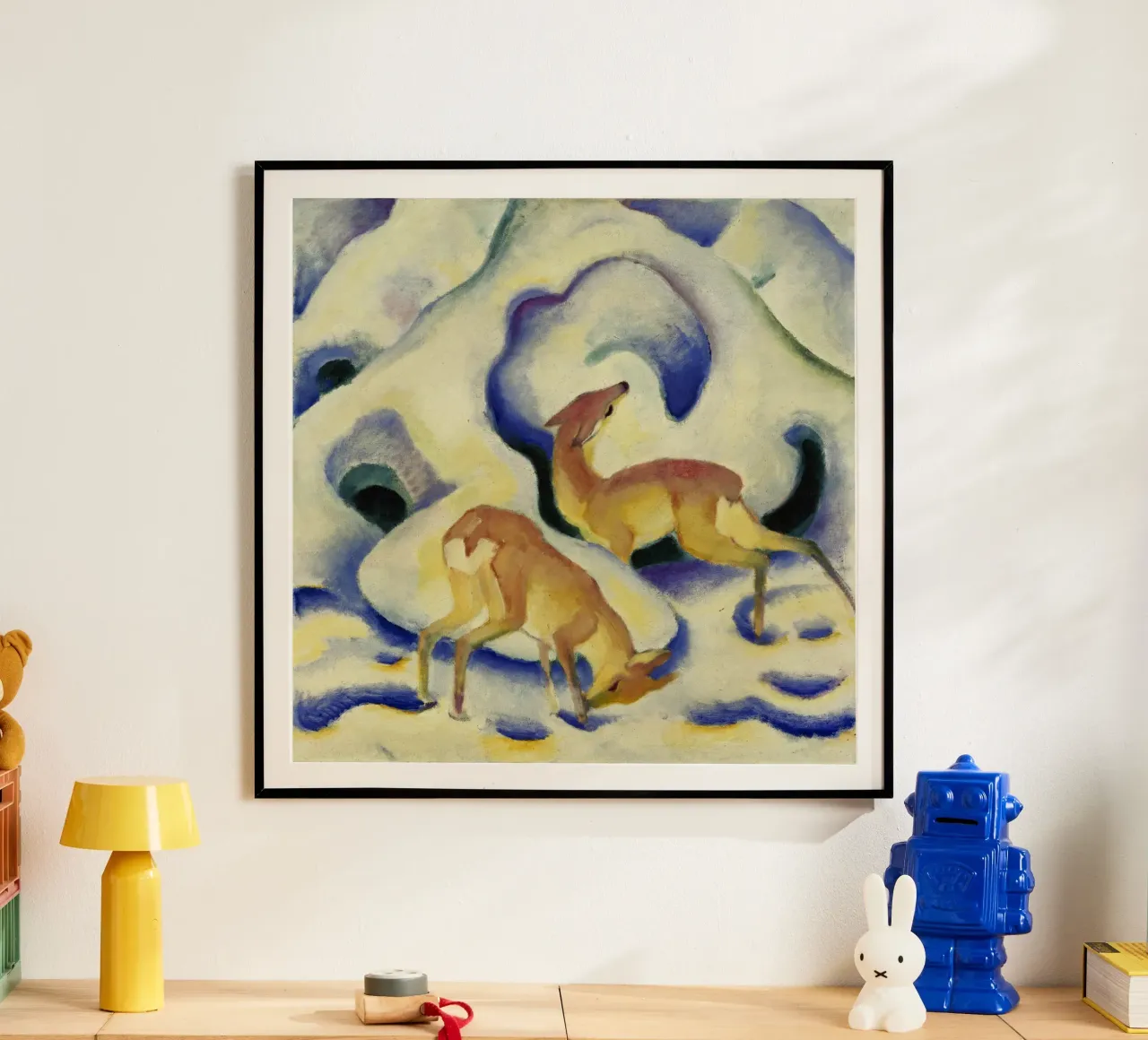 Franz Marc - Cervo nella neve poster con telaio in alluminio da ARTOTHEK