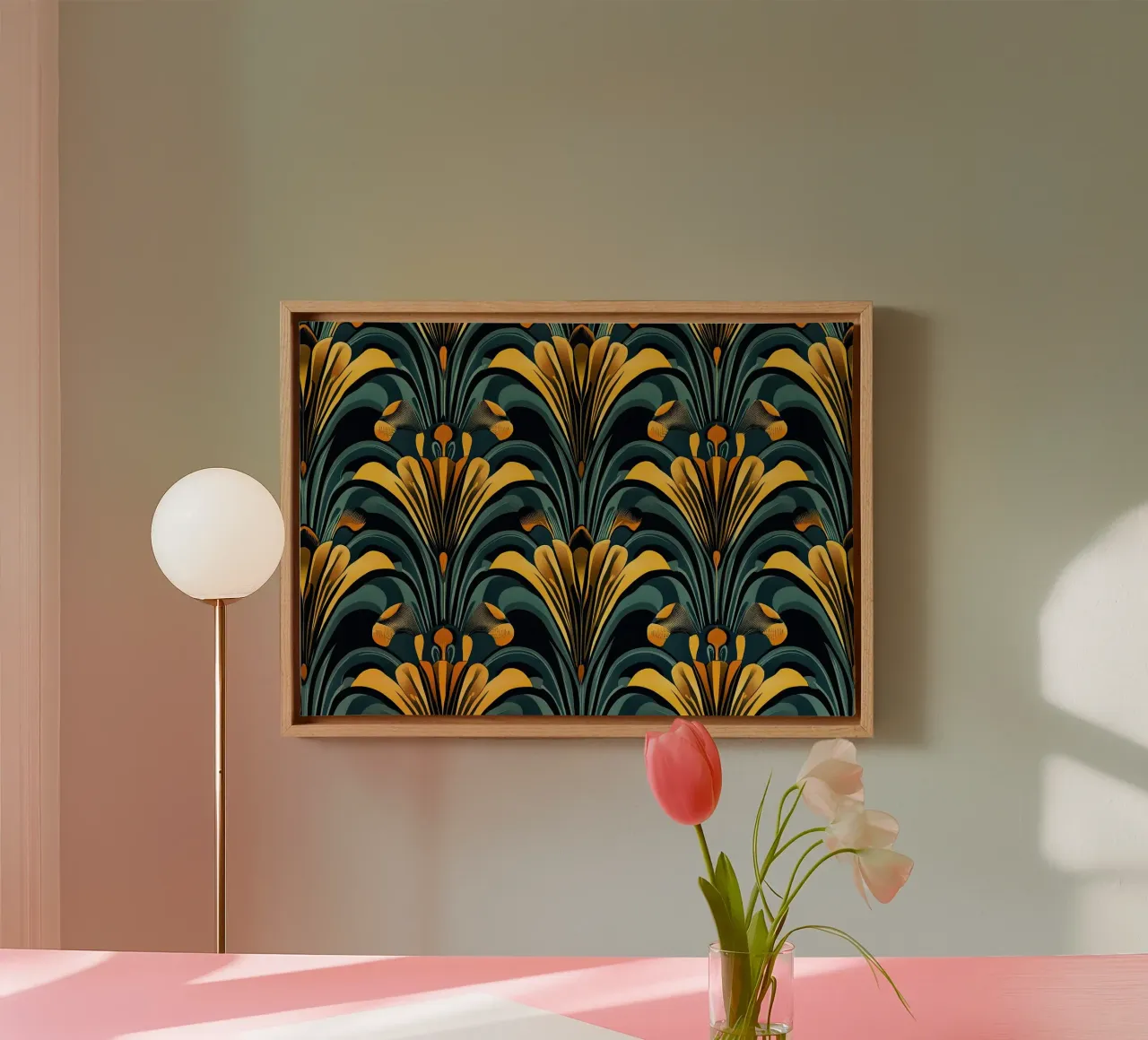 Art déco "Illuminated Elegance" tela con Cornice a cassetta da Nikis Art Studio