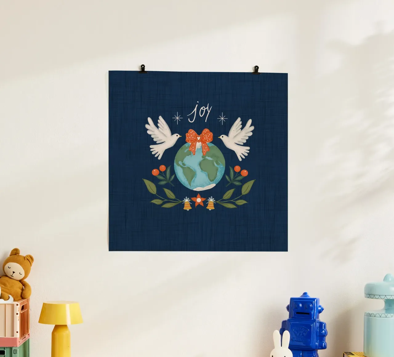 Gioia nel mondo - Pace in terra poster con telaio in alluminio da susanacosta
