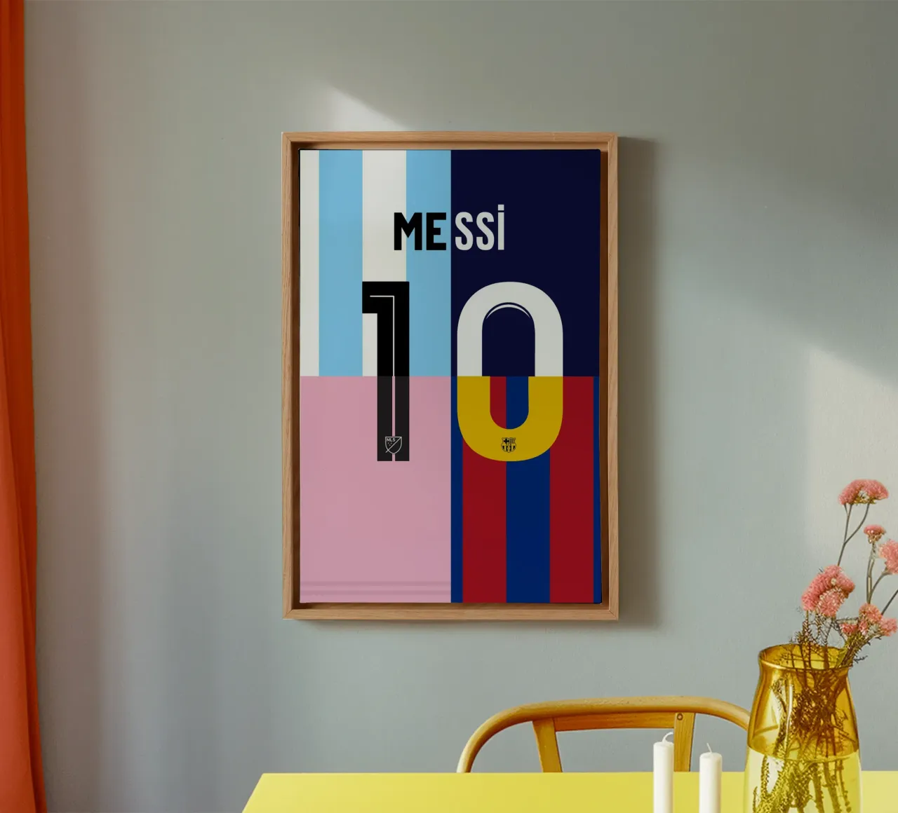 Lionel Messi - Jersey canvas met Baklijst van athlete.art