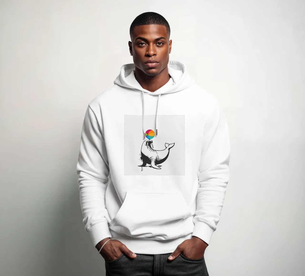 Tricheco con palla in stile stencil felpa con cappuccio da namosh