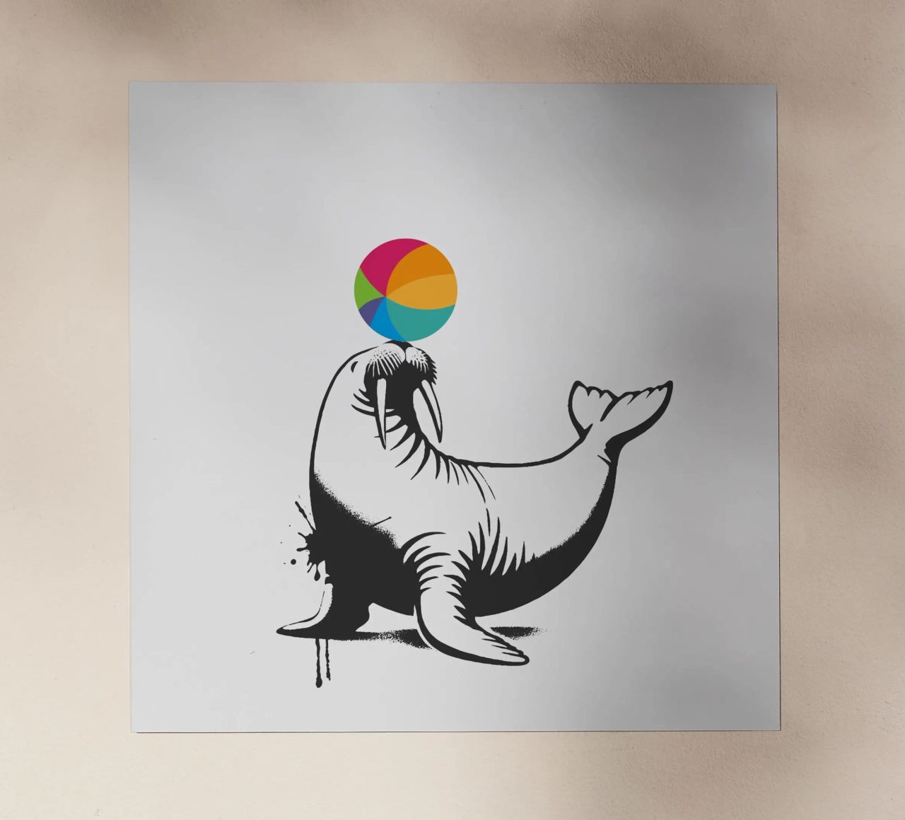 Tricheco con palla in stile stencil pellicola backlit da namosh