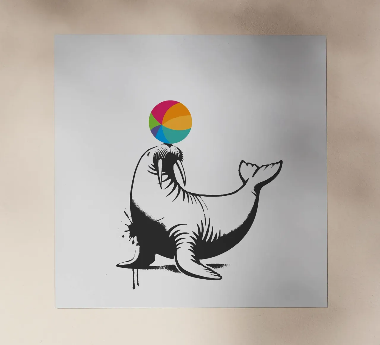 Tricheco con palla in stile stencil pellicola backlit da namosh