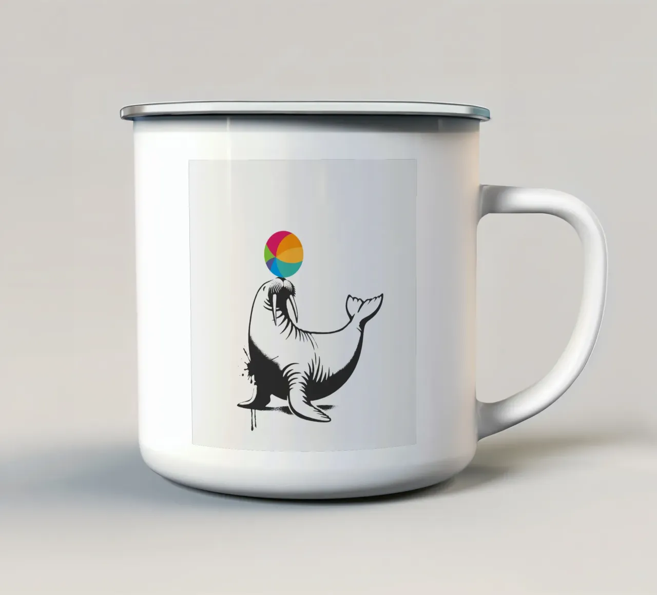 Morsa con pelota en estilo stencil taza de esmalte de namosh