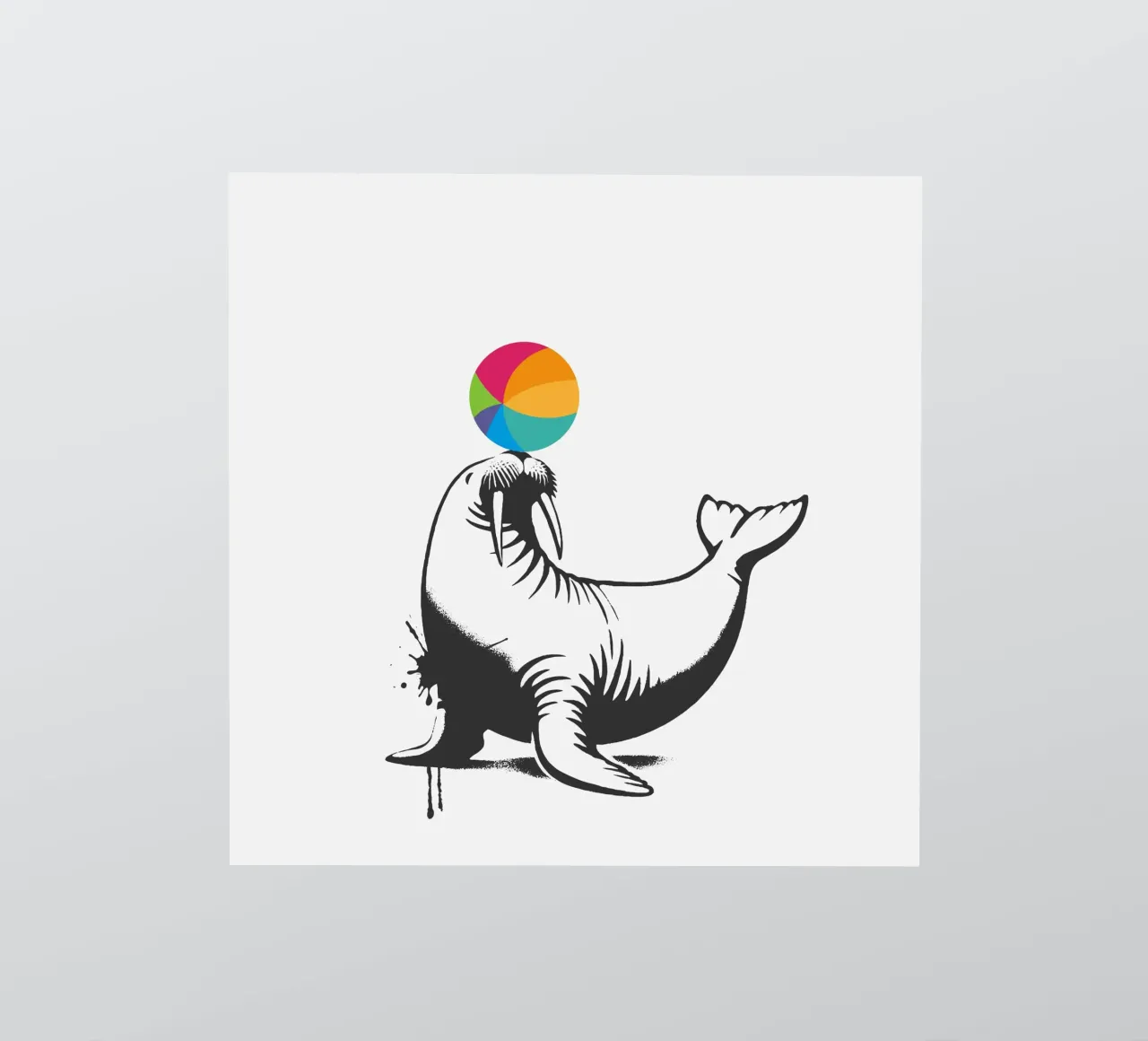Walrus with ball in stencil style sticker by namosh